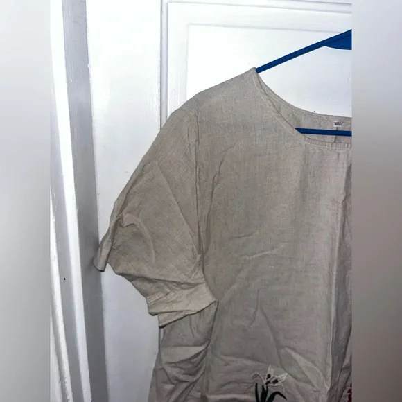 Minibee Women's Embroidered Linen Dress Summer A-Line Sundress Hi Low Tunic - Picture 2 of 9